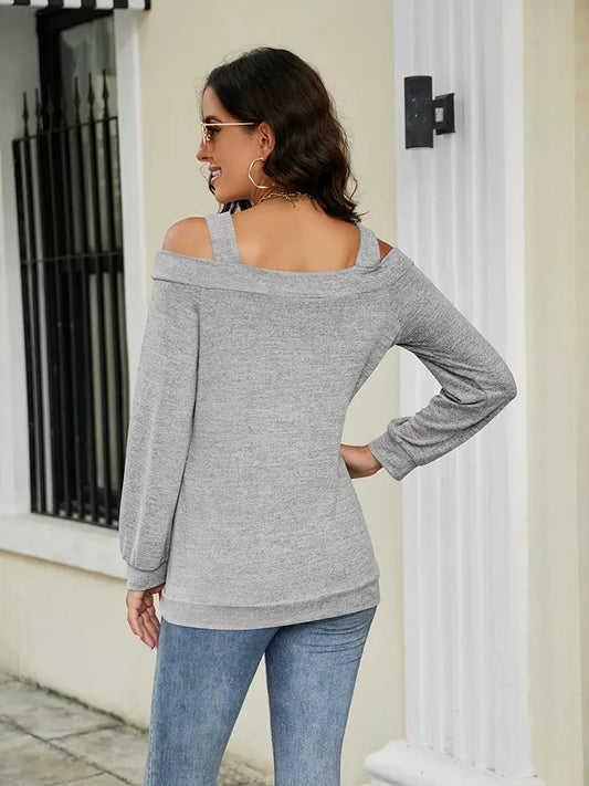 Cold Shoulder Cutout Square Neck Blouse.