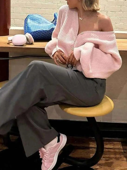 Ribbed Knit Open Front Cardigan with Cozy Oversized Fit.