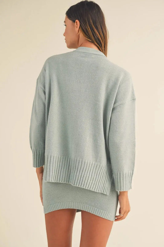 MABLE 3 Pieces Sweater Set with Crop Cami, Mini Skirt, Cardigan.