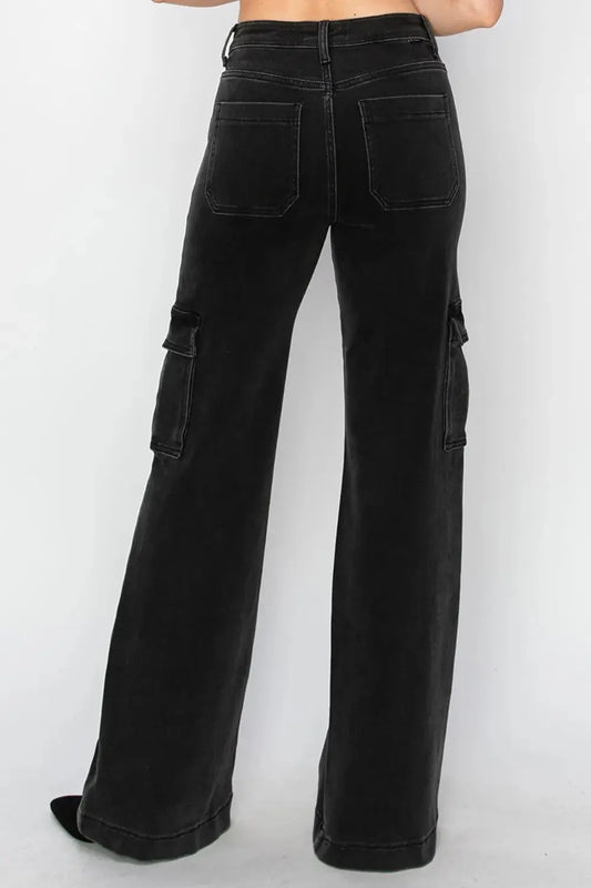 Risen Full Size High Rise Wide Leg Cargo Jeans.