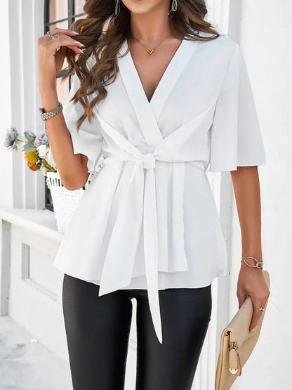 Devine Tied Front Peplum Blouse.