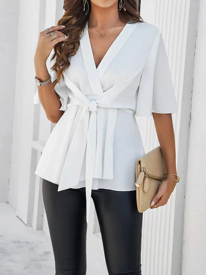 Devine Tied Front Peplum Blouse.