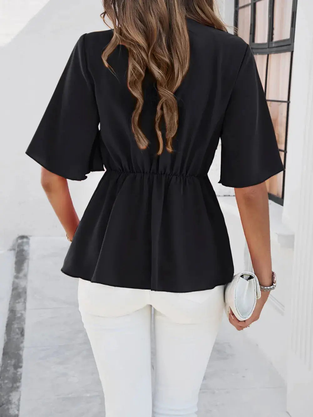 Devine Tied Front Peplum Blouse.