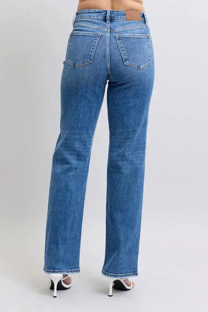 Judy Blue Full Size High Waist V-Front Vintage Wash Straight Jeans Plus Size.