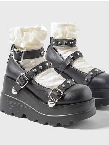 Platform Mary Jane Shoes with Triple Buckle Straps.