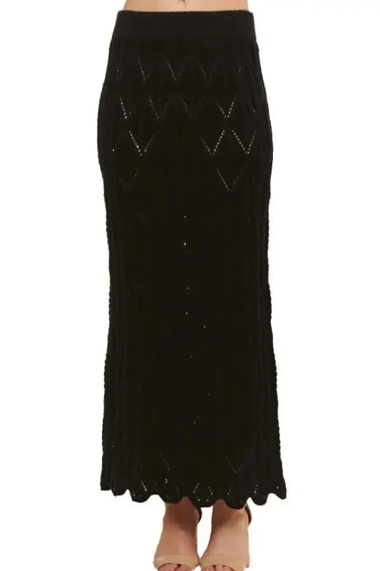 ADORA Scallop Trim Detail Knit Skirt.
