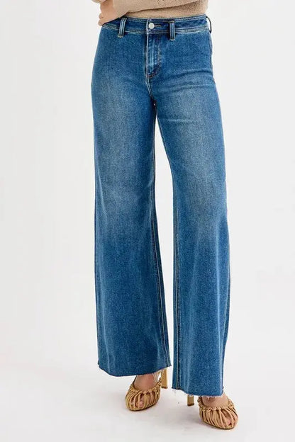RISEN High-Waisted Wide Leg Jeans.