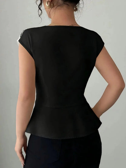 Floral Cap Sleeve Peplum Blouse.