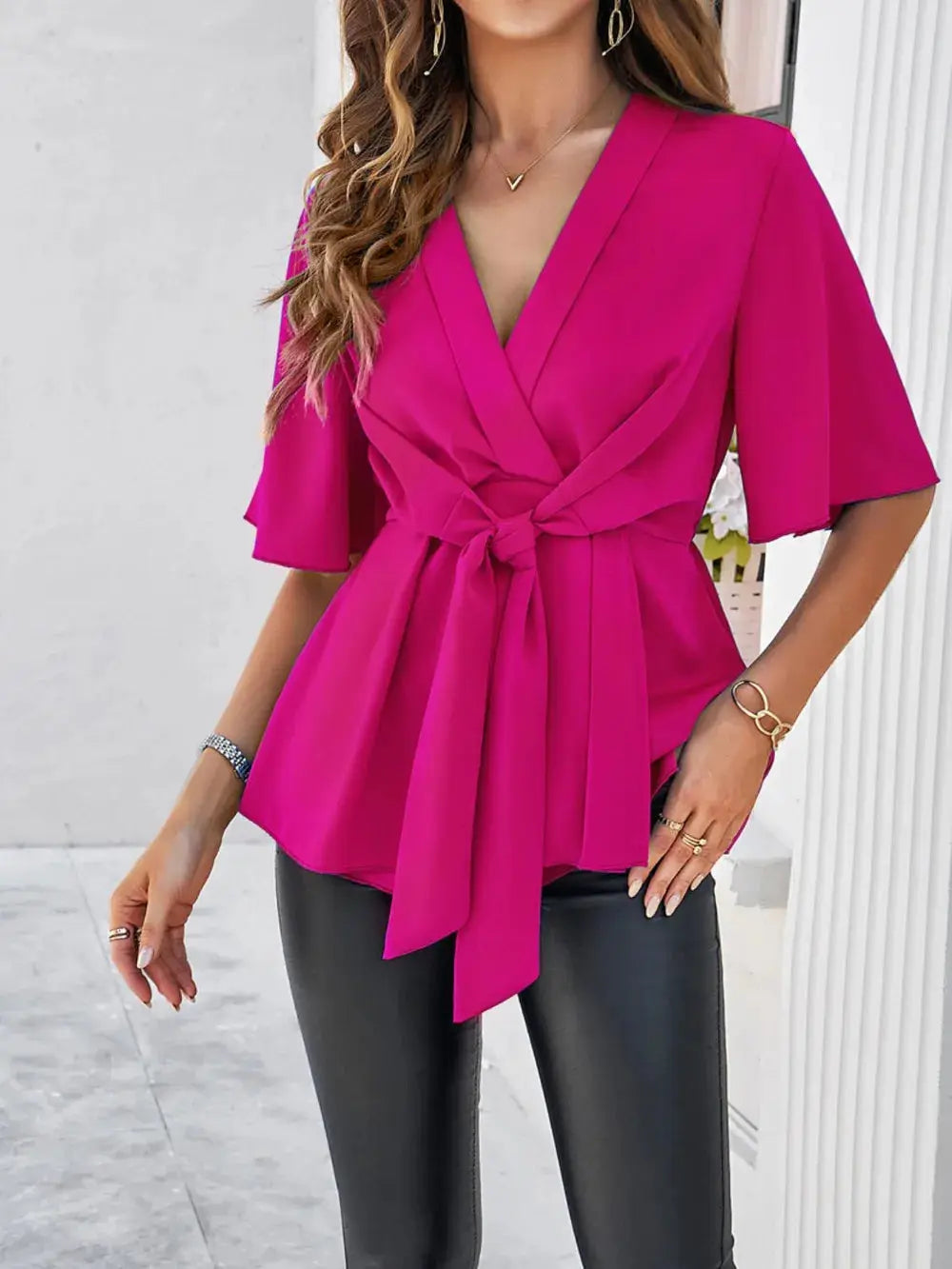 Devine Tied Front Peplum Blouse.