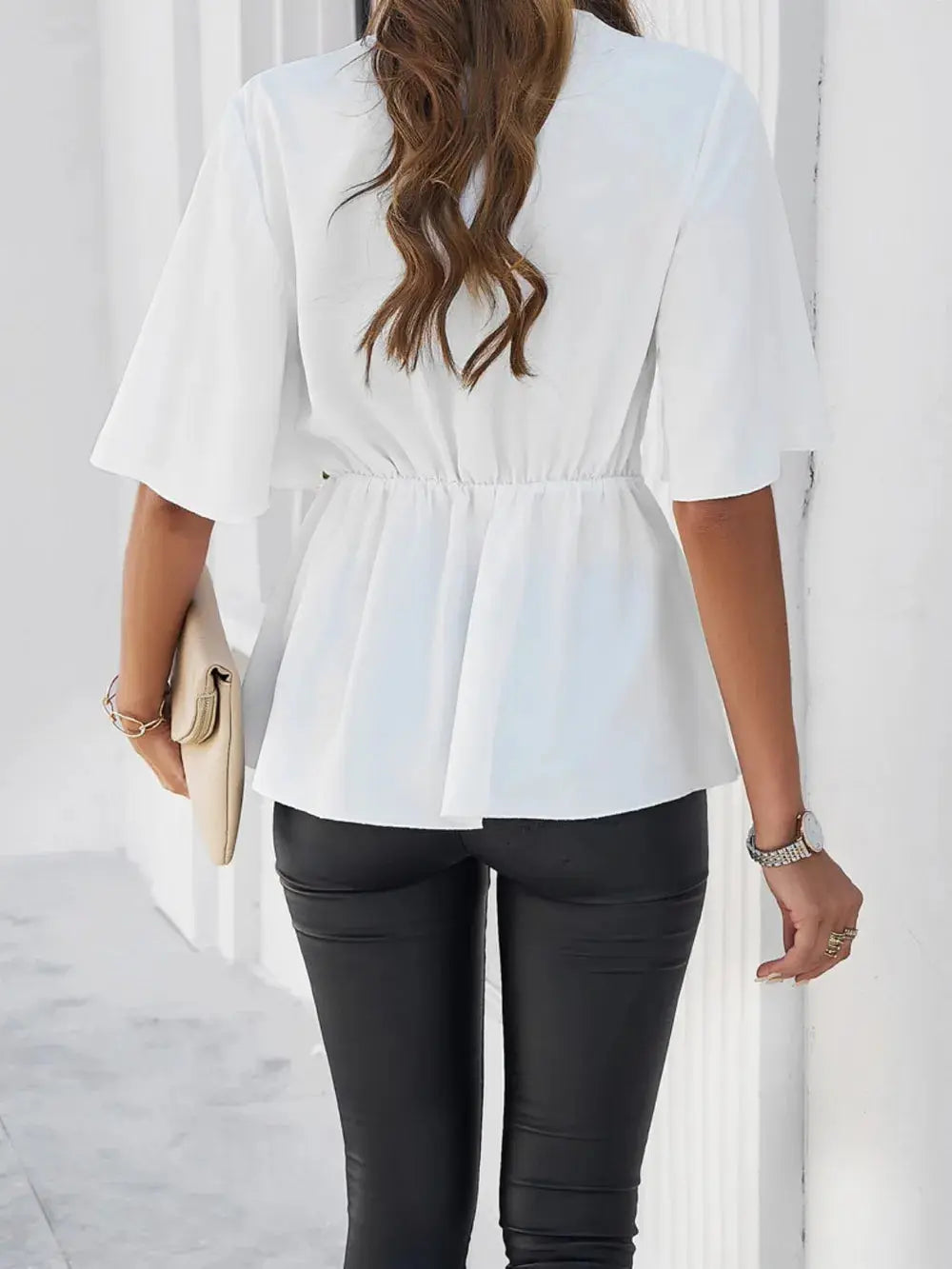 Devine Tied Front Peplum Blouse.