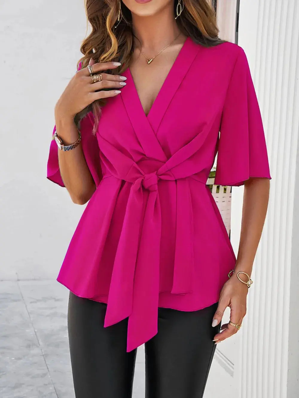 Devine Tied Front Peplum Blouse.