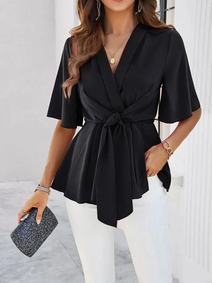 Devine Tied Front Peplum Blouse.