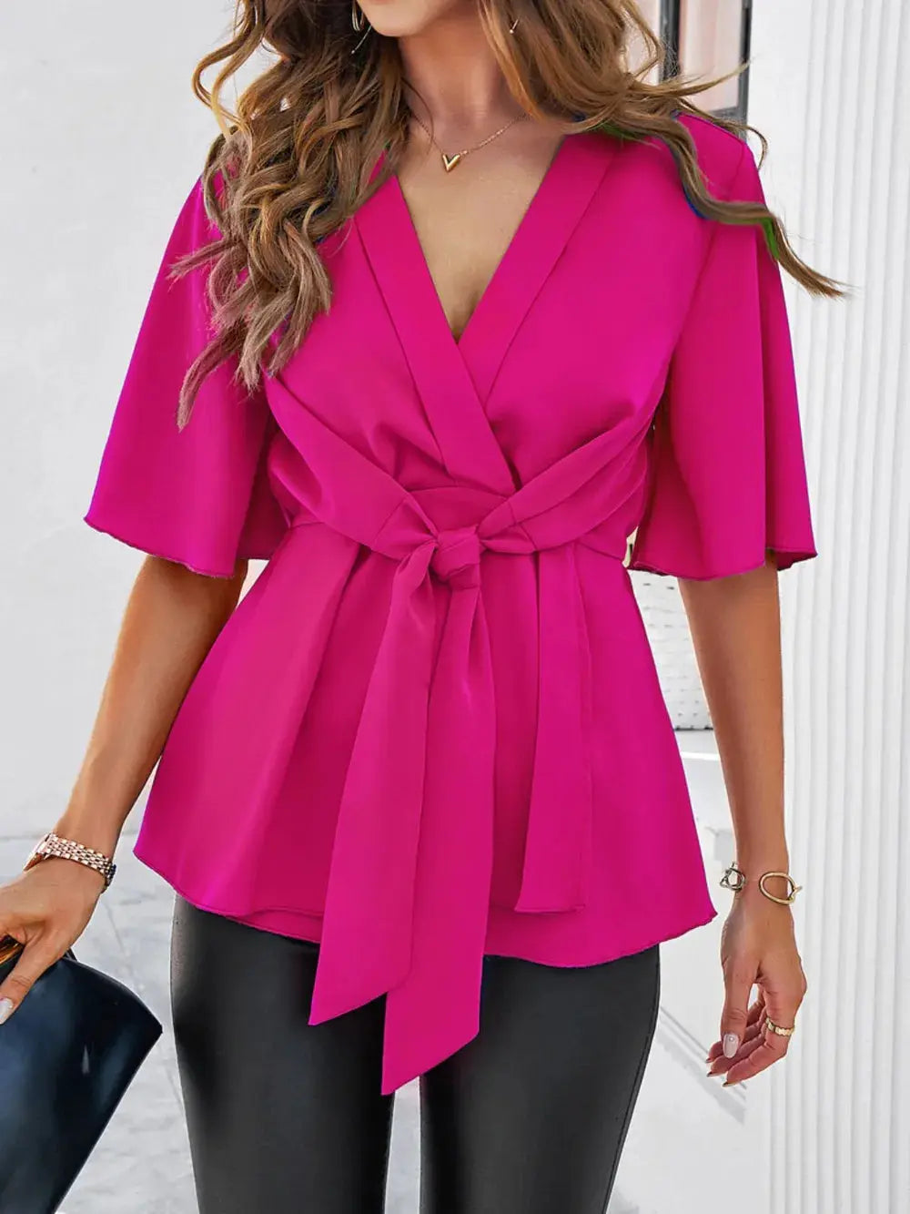 Devine Tied Front Peplum Blouse.