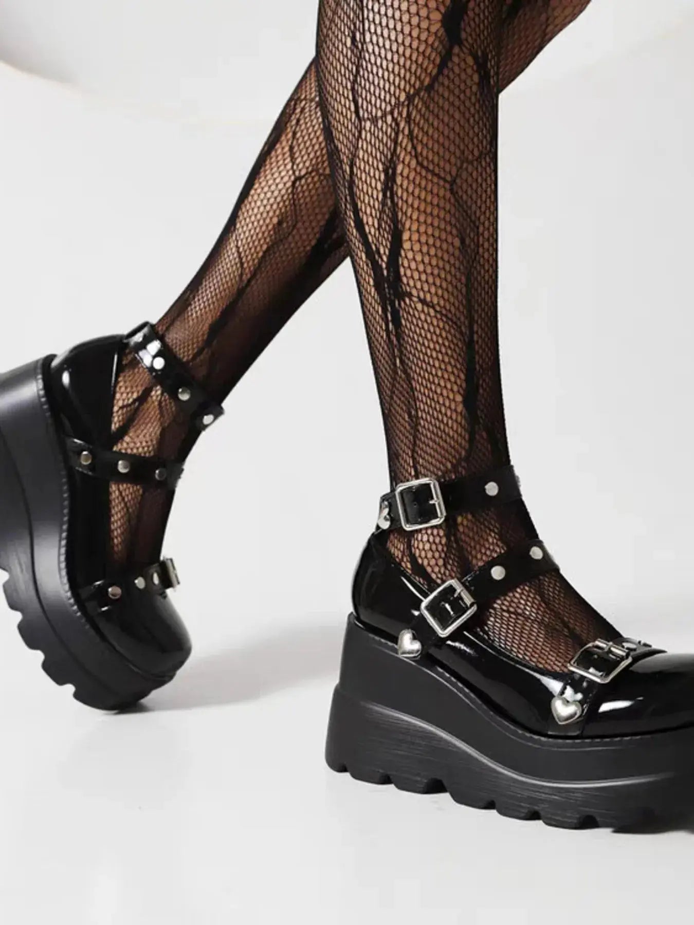 Platform Mary Jane Shoes with Triple Buckle Straps.