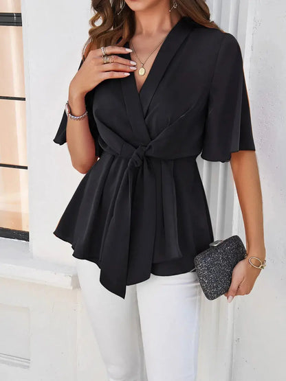 Devine Tied Front Peplum Blouse.
