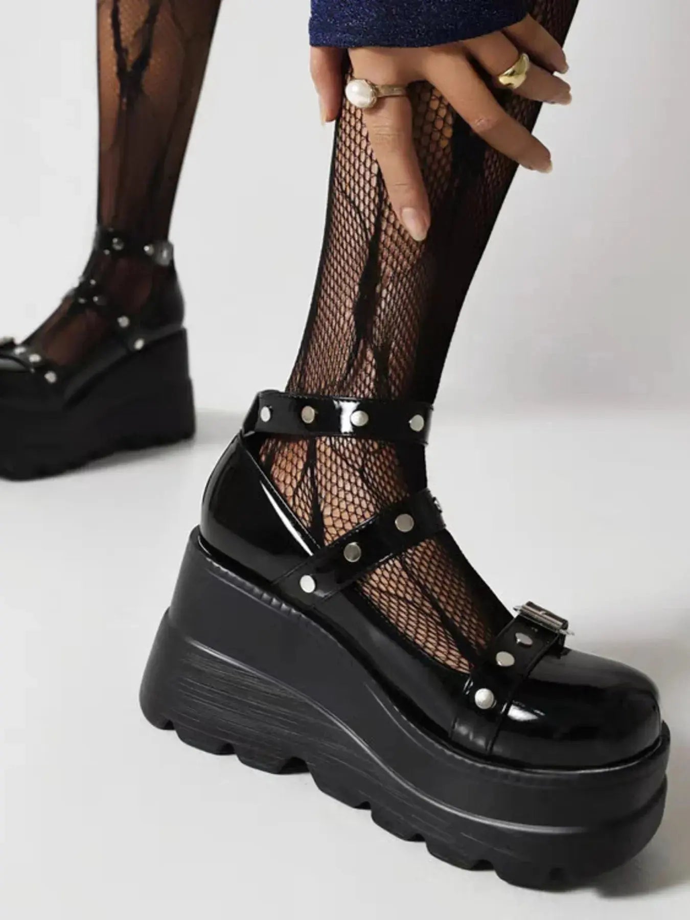 Platform Mary Jane Shoes with Triple Buckle Straps.