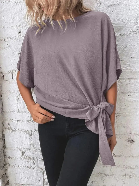 Knotted Round Neck Half Sleeve Blouse.