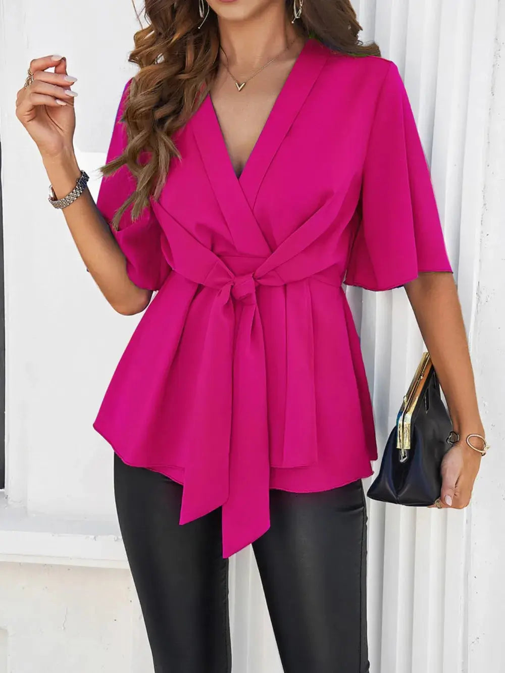 Devine Tied Front Peplum Blouse.
