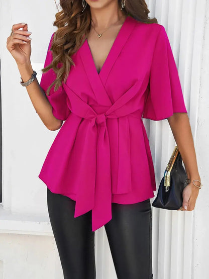 Devine Tied Front Peplum Blouse.