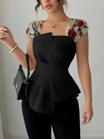 Floral Cap Sleeve Peplum Blouse.