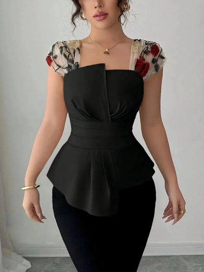 Floral Cap Sleeve Peplum Blouse.