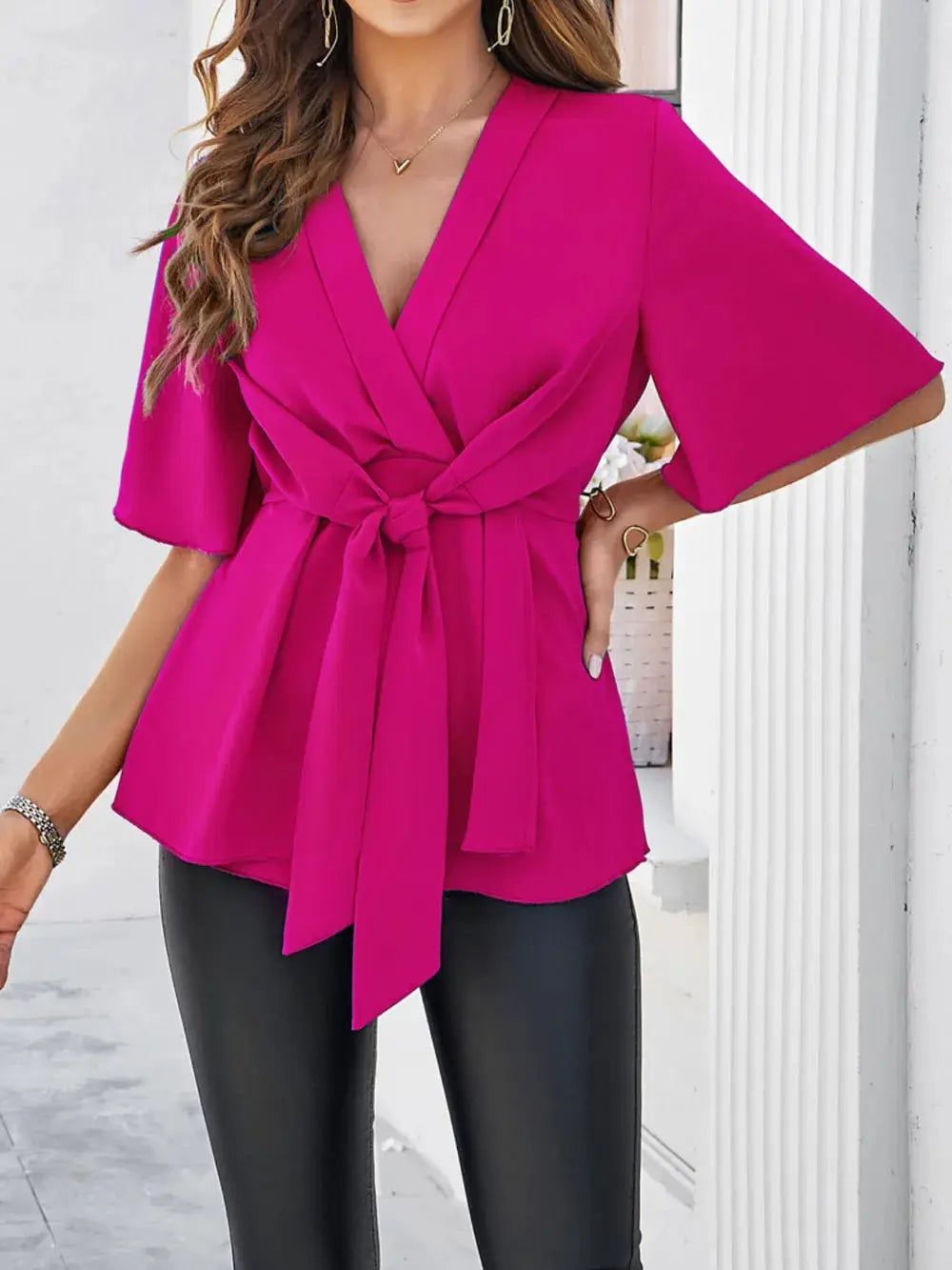 Devine Tied Front Peplum Blouse.